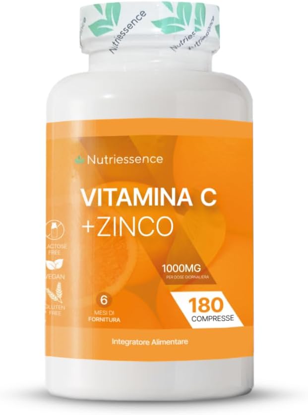 Vitamina C Pura 1000 mg Dosaggio Extra Forte con Zinco|Maxi Scorta 180 Compresse Gastroprotette|6 Mesi di Fornitura|Integratore Difese Immunitarie|Supporto Immunitario Naturale|Senza Glutine Lattosio