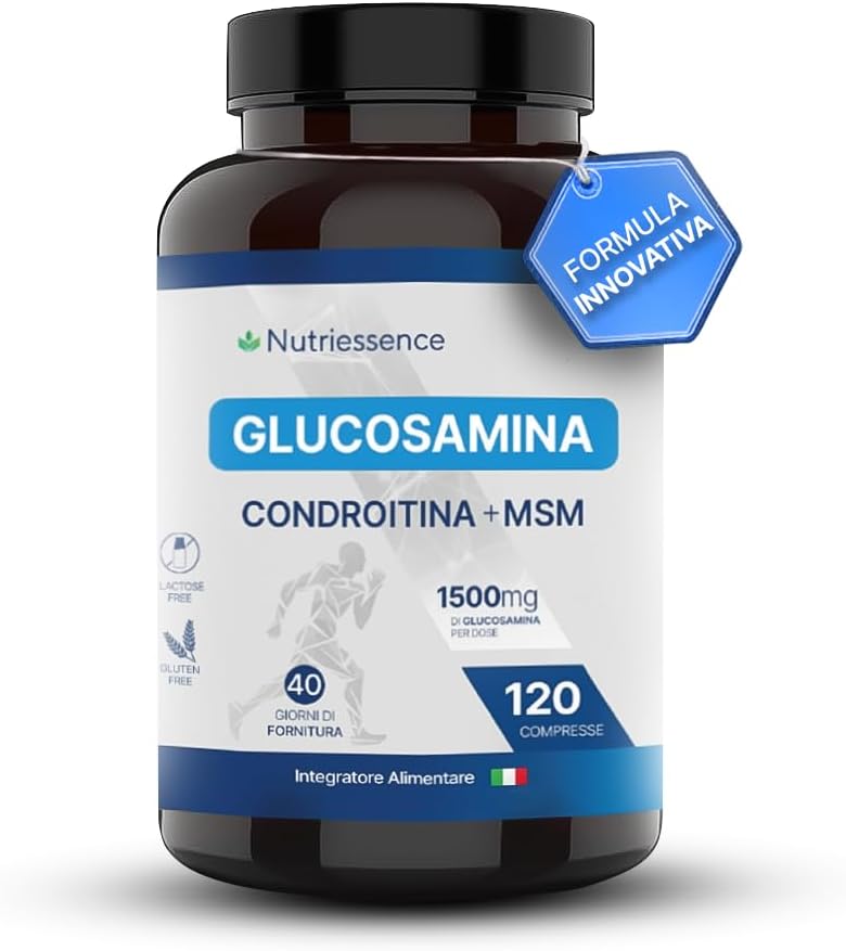 Glucosamina + Condroitina + MSM con Vitamina C, Acido Ialuronico, Collagene e Zinco|Dosaggio Extra Forte|120 Compresse Maxi Scorta|Supporto Articolazioni,Cartilagini e Ossa|Senza Glutine e Lattosio