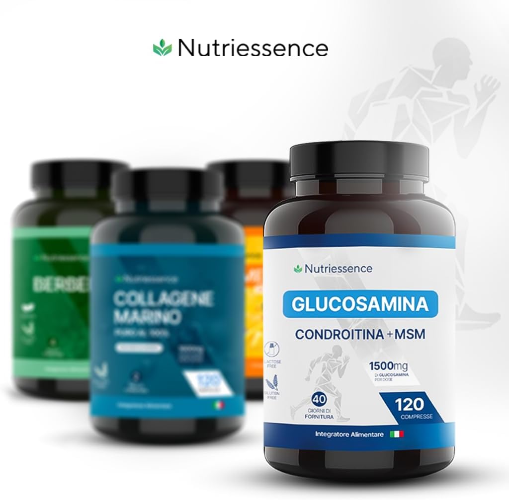 Glucosamina + Condroitina + MSM con Vitamina C, Acido Ialuronico, Collagene e Zinco|Dosaggio Extra Forte|120 Compresse Maxi Scorta|Supporto Articolazioni,Cartilagini e Ossa|Senza Glutine e Lattosio
