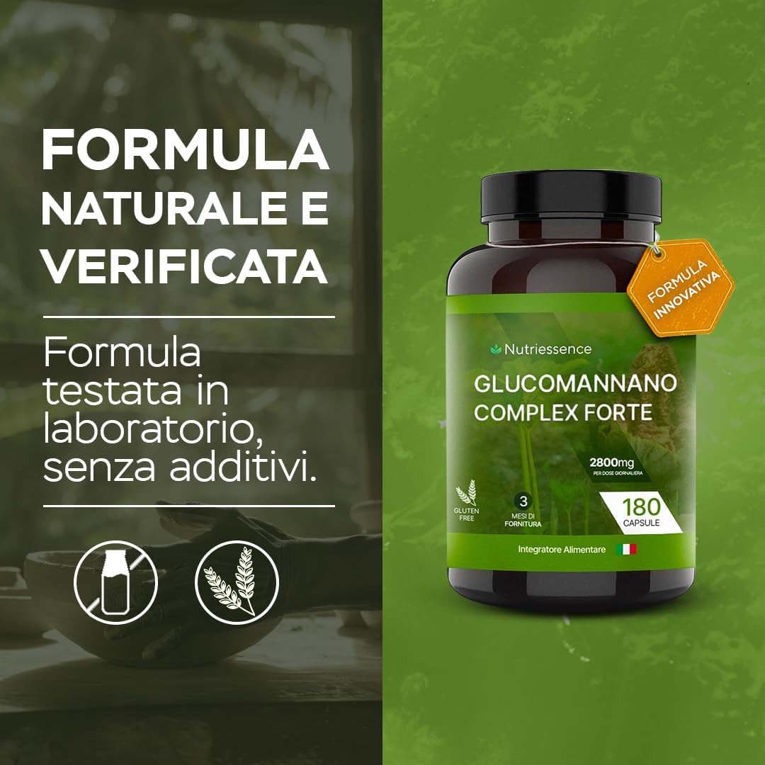 Glucomannano Puro Dosaggio Extra Forte 2800 mg |Maxi scorta 180 capsule gastroprotette|3 mesi di fornitura,Rimedio Naturale italiano|Fibra Saziante drenante .Senza Glutine e Lattosio