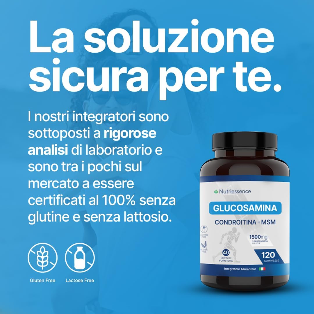 Glucosamina + Condroitina + MSM con Vitamina C, Acido Ialuronico, Collagene e Zinco|Dosaggio Extra Forte|120 Compresse Maxi Scorta|Supporto Articolazioni,Cartilagini e Ossa|Senza Glutine e Lattosio