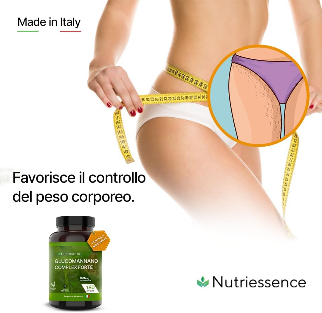 Glucomannano Puro Dosaggio Extra Forte 2800 mg |Maxi scorta 180 capsule gastroprotette|3 mesi di fornitura,Rimedio Naturale italiano|Fibra Saziante drenante .Senza Glutine e Lattosio