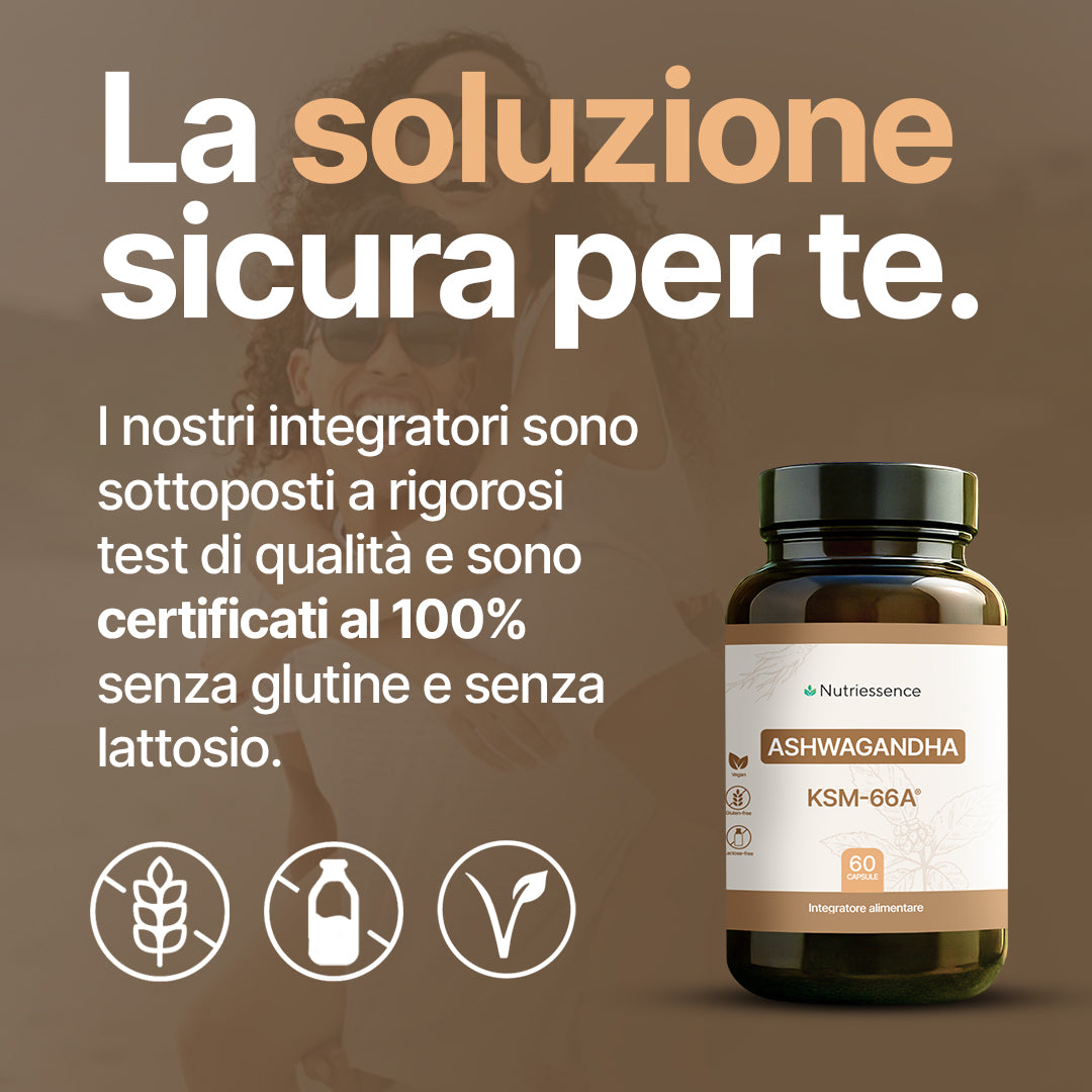 Ashwagandha KSM-66® Naturale Nutriessence | 60 Capsule – Maxi Formato 2 Mesi Naturale | Supporto per Stress, Energia e Benessere Mentale | Senza Glutine e Lattosio