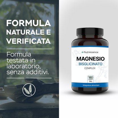 Magnesio Bisglicinato Complex |Maxi Dosaggio 180 Capsule | 3 Mesi di Fornitura | Con Vitamine B1, B3, B6, B12 | | Energia, Sistema Nervoso e Muscolare | Anti-Fatica |