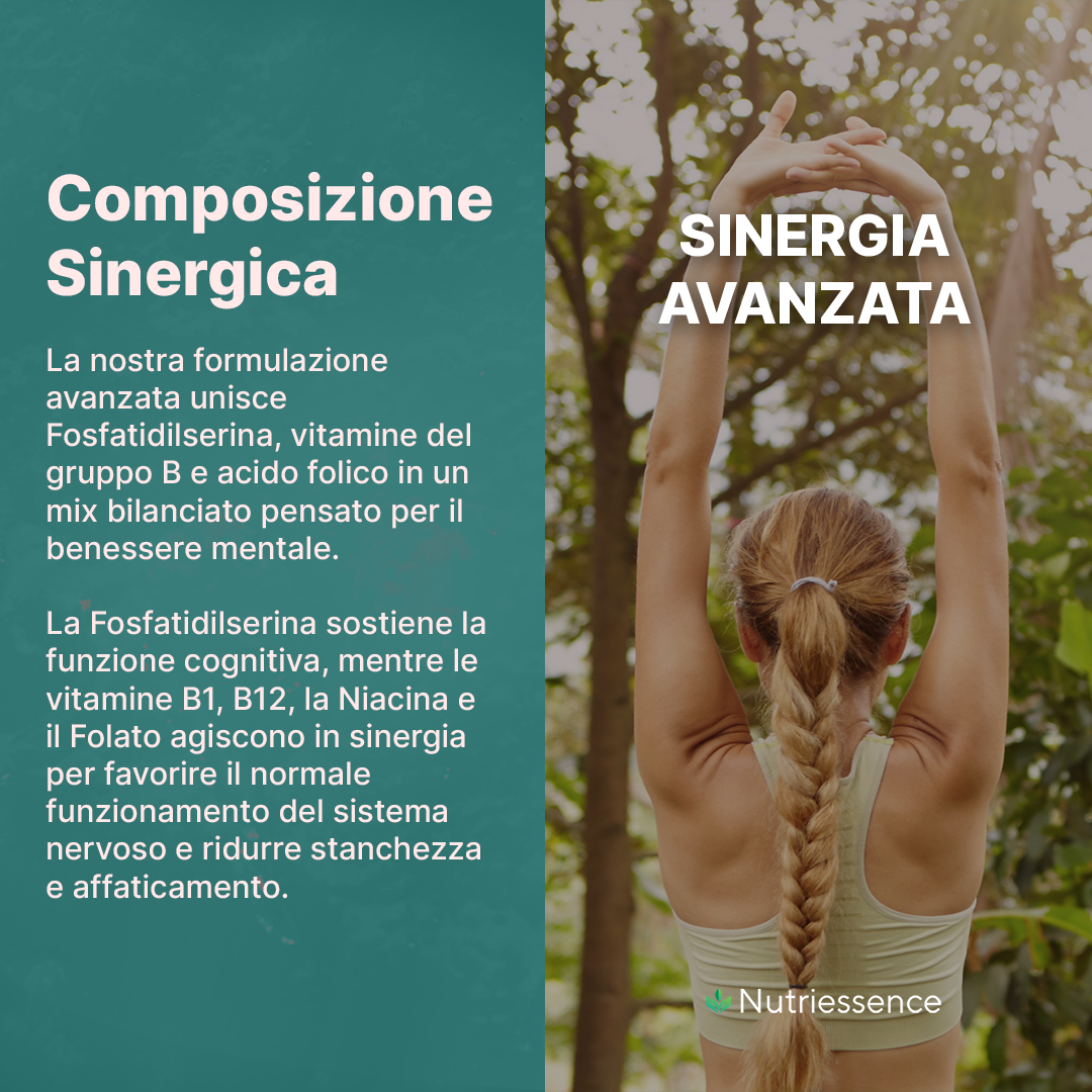 Fosfatidilserina 500 mg | Maxi Dosaggio Formato 60 Capsule | 2 Mesi di Rifornimento | Con Vitamine B1, B3, B9 e B12 | Migliora Memoria, Concentrazione e Focus Mentale |Senza Glutine e Lattosio