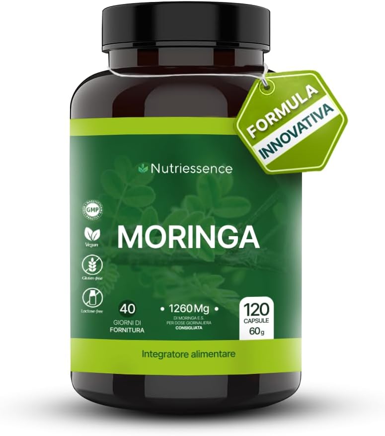 Moringa Pura 1260 mg | Maxi Formato da 120 Capsule | 1+ Mese di Rifornimento | Dosaggio Extra Biologica per Energia, Difese Immunitarie e Benessere Naturale | No Glutine e Lattosio