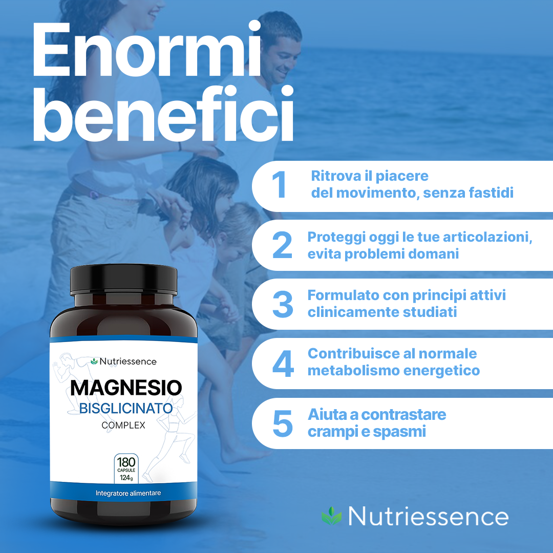Magnesio Bisglicinato Complex |Maxi Dosaggio 180 Capsule | 3 Mesi di Fornitura | Con Vitamine B1, B3, B6, B12 | | Energia, Sistema Nervoso e Muscolare | Anti-Fatica |