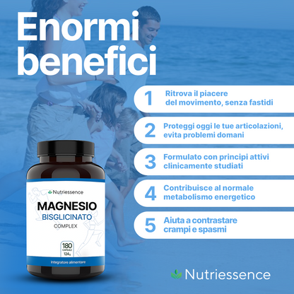 Magnesio Bisglicinato Complex |Maxi Dosaggio 180 Capsule | 3 Mesi di Fornitura | Con Vitamine B1, B3, B6, B12 | | Energia, Sistema Nervoso e Muscolare | Anti-Fatica |