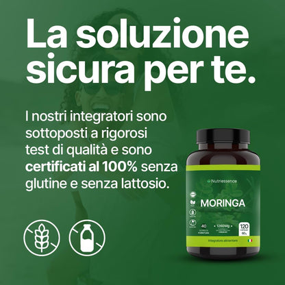 Moringa Pura 1260 mg | Maxi Formato da 120 Capsule | 1+ Mese di Rifornimento | Dosaggio Extra Biologica per Energia, Difese Immunitarie e Benessere Naturale | No Glutine e Lattosio