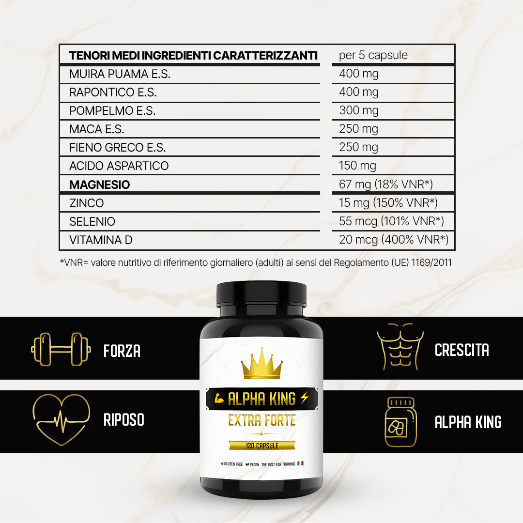Integratore per Uomo Alpha | Migliora e ottimizza la concentrazione e Focus | Dona tonicità e vigore con Maca,Rapontico,Muira Puama,Zinco,Fieno Greco,Vitamina D