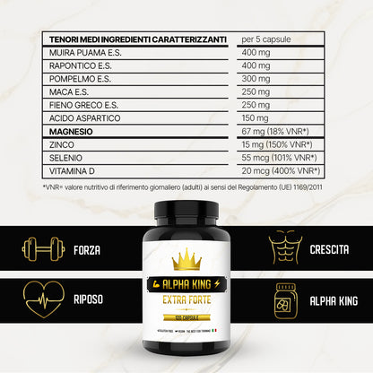 Integratore per Uomo Alpha | Migliora e ottimizza la concentrazione e Focus | Dona tonicità e vigore con Maca,Rapontico,Muira Puama,Zinco,Fieno Greco,Vitamina D