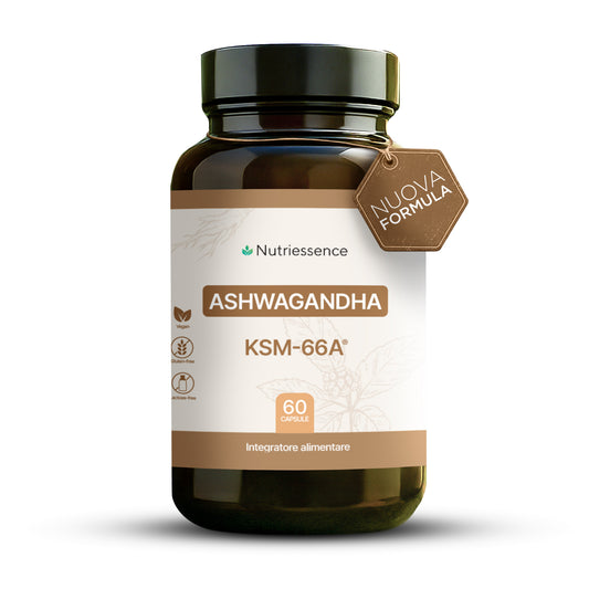Ashwagandha KSM-66® Naturale Nutriessence | 60 Capsule – Maxi Formato 2 Mesi  Naturale | Supporto per Stress, Energia e Benessere Mentale | Senza Glutine e Lattosio