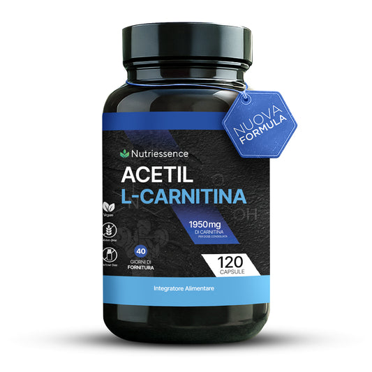 Acetil L-Carnitina Alta Concentrazione 1950 mg | 120 Compresse Maxi Formato 2 Mesi | Integratore per Metabolismo, Energia , Funzione Cognitiva e concentrazione | Senza Glutine e Lattosio