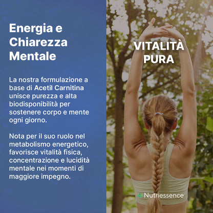 Acetil L-Carnitina Alta Concentrazione 1950 mg | 120 Compresse Maxi Formato 2 Mesi | Integratore per Metabolismo, Energia , Funzione Cognitiva e concentrazione | Senza Glutine e Lattosio