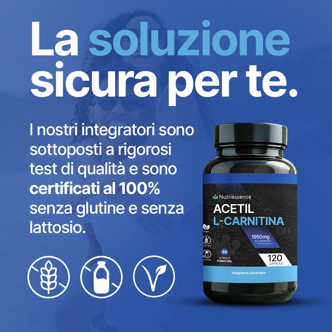 Acetil L-Carnitina Alta Concentrazione 1950 mg | 120 Compresse Maxi Formato 2 Mesi | Integratore per Metabolismo, Energia , Funzione Cognitiva e concentrazione | Senza Glutine e Lattosio