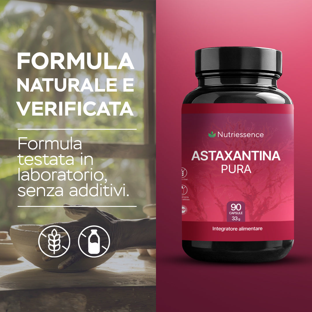 Astaxantina Naturale Pura Dosaggio Max| 90 Capsule – Antiossidante Potente da Haematococcus Pluvialis | Anti-Età, Protezione Cellulare e Pelle Sana | Senza Glutine e Lattosio