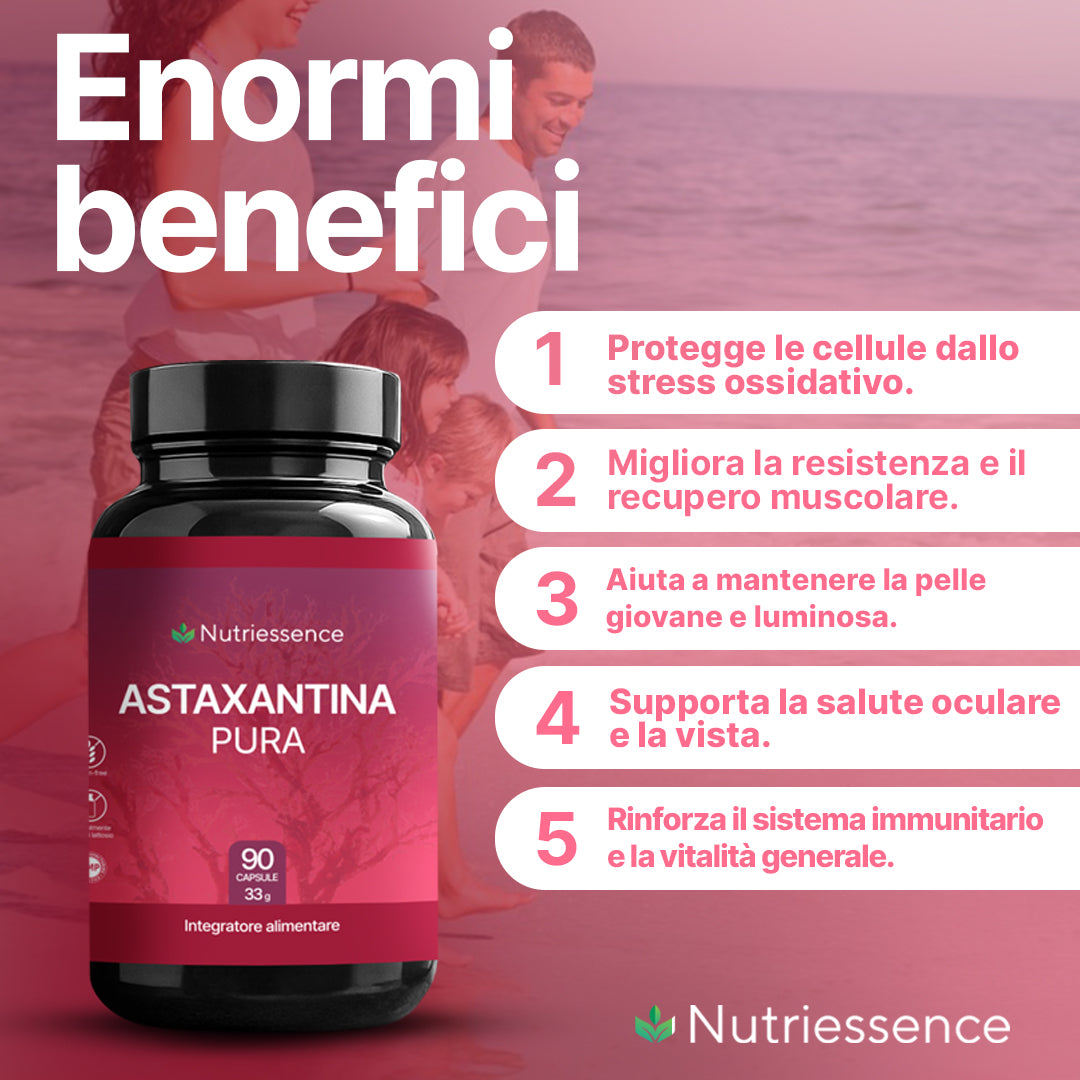 Astaxantina Naturale Pura Dosaggio Max| 90 Capsule – Antiossidante Potente da Haematococcus Pluvialis | Anti-Età, Protezione Cellulare e Pelle Sana | Senza Glutine e Lattosio
