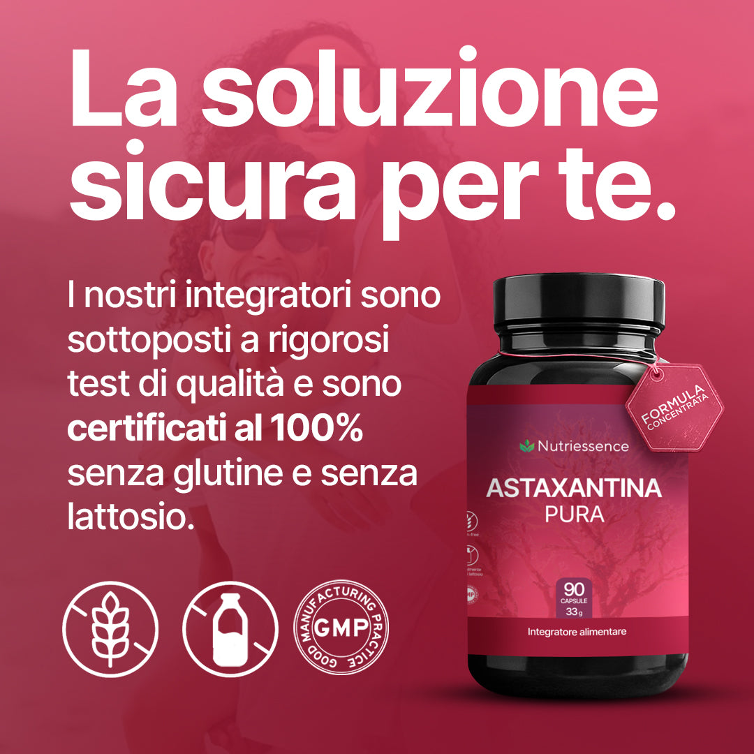 Astaxantina Naturale Pura Dosaggio Max| 90 Capsule – Antiossidante Potente da Haematococcus Pluvialis | Anti-Età, Protezione Cellulare e Pelle Sana | Senza Glutine e Lattosio