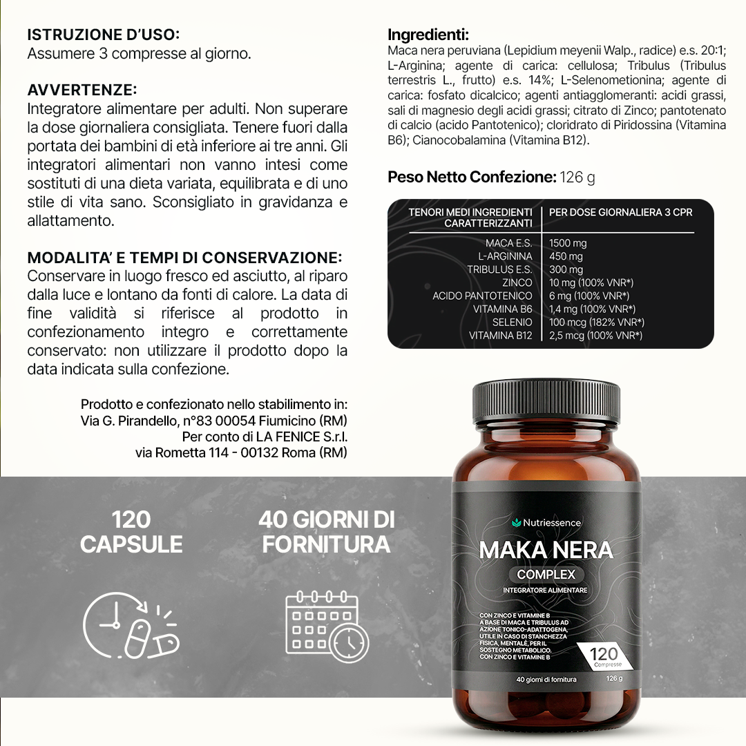 Maca Nera Complex-con zinco,vitamina b a base di Tribulus